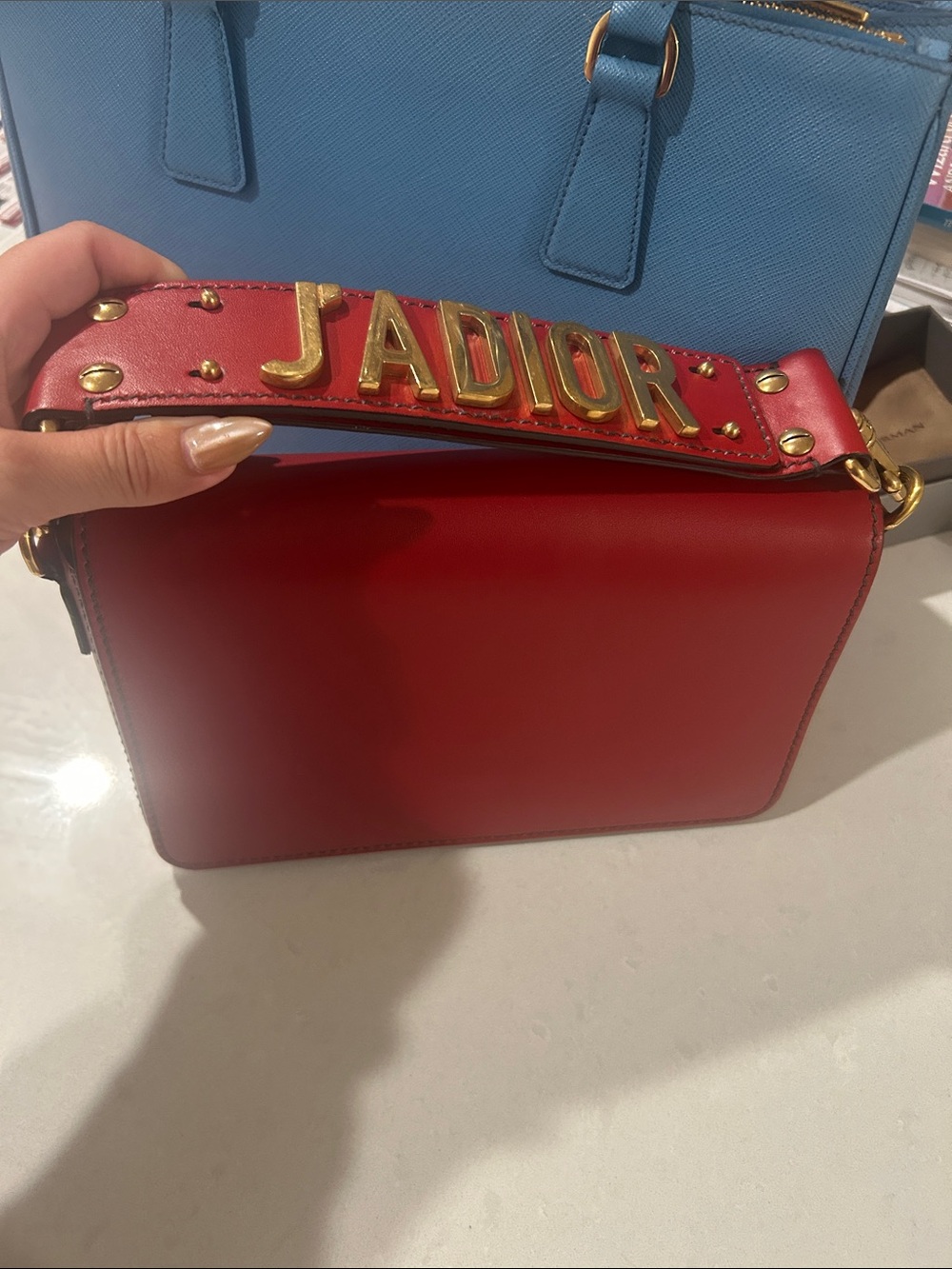 Dior Red Leather Shoulder Bag with Logo Strap